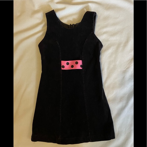 Chez Belle 4 4T Velvet Corduroy Dress Jumper Black Pink Polka Dots Sleeveless - Picture 1 of 2